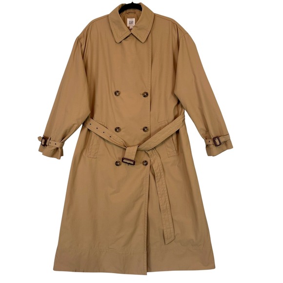 NWOT GAP Womens Trench Coat Belted Oxford Size XL Y2K Beige Classic Coat Jacket - Picture 1 of 12